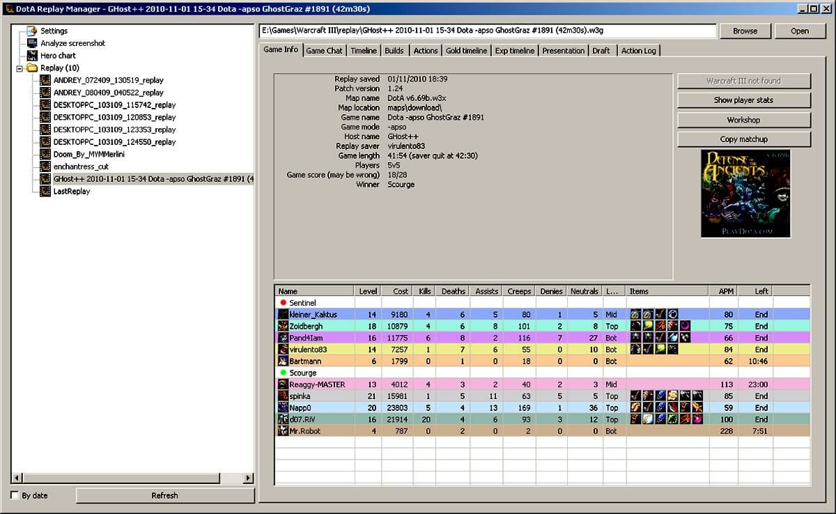 DotA Replay Manager - программа для просмотра реплеев